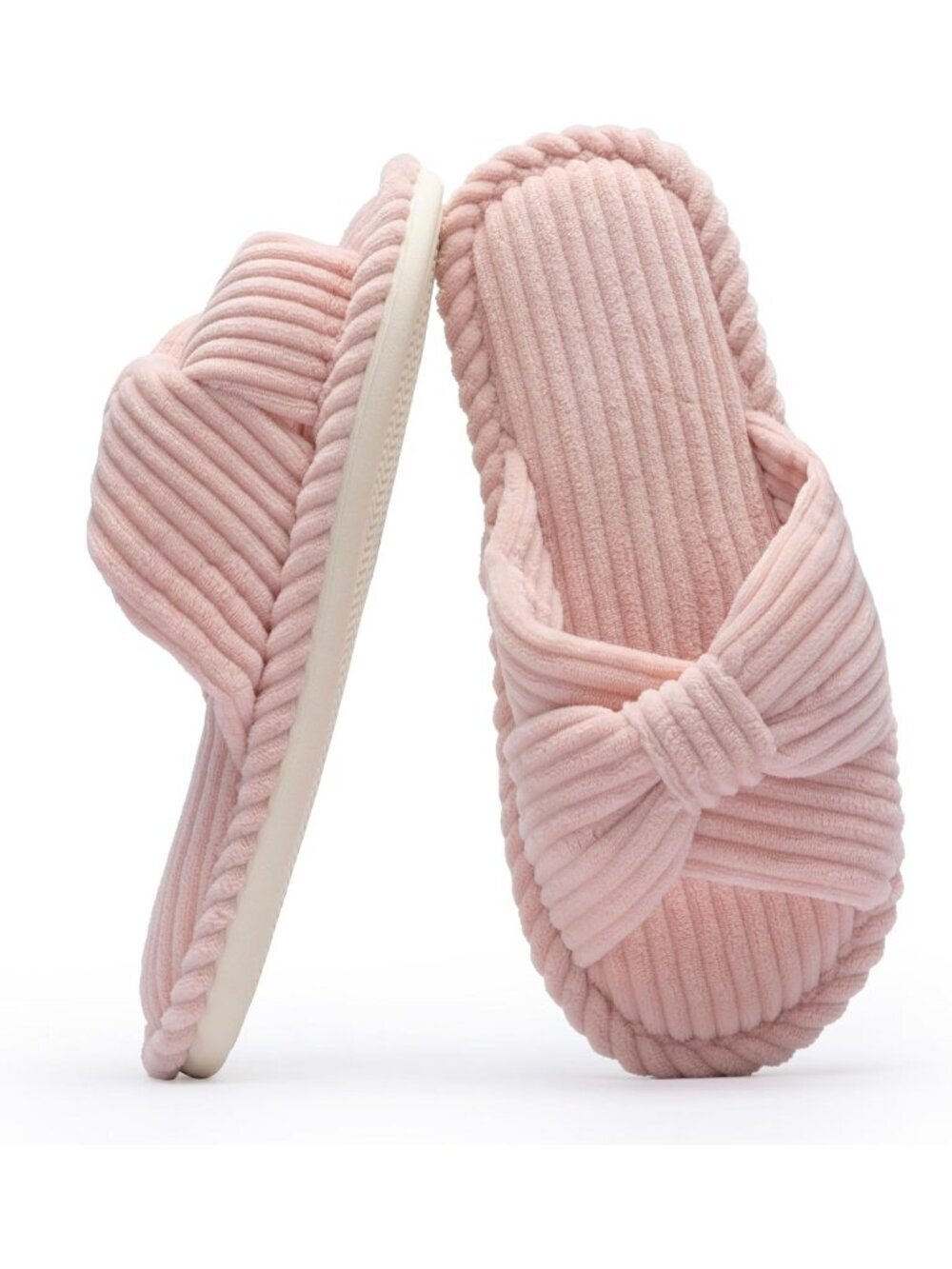 Women's Pink Slide Slipper Home Bedroom Bathroom Open Toe Corduroy Shoes
